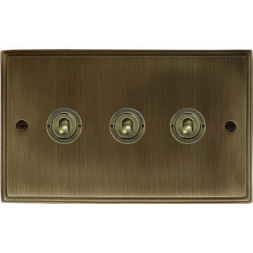 cast antique brass toggle plate (3 gang/antique brass toggle) front fc20825