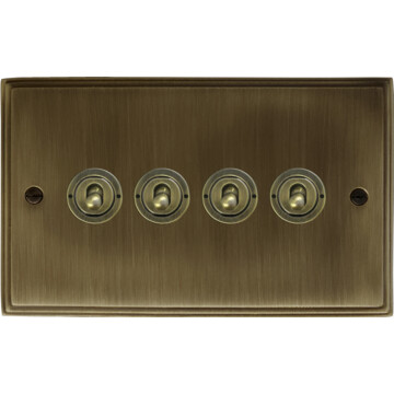 cast antique brass toggle plate (4 gang/antique brass toggle) front fc20825
