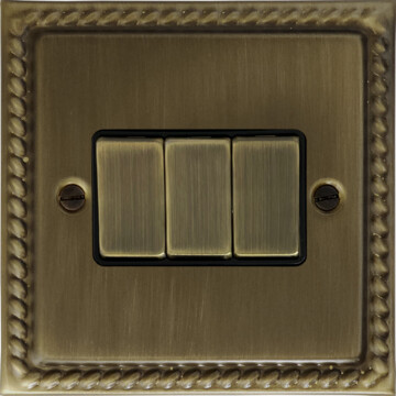georgian antique brass light switch (3 gang) front fc20825