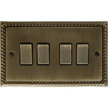 georgian antique brass light switch (4 gang) front fc20825