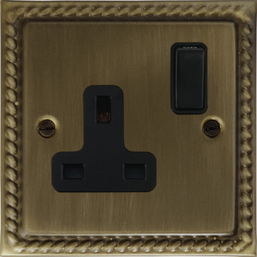 georgian antique brass socket (1 gang/black switch) front fc20825
