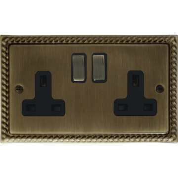 georgian antique brass socket (2 gang) front fc20825