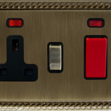 Georgian Antique Brass Cooker Switch with Socket