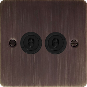 flat antique copper toggle switch (2 gang) front fc20825