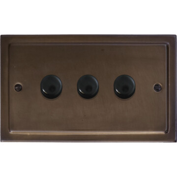 victorian medium bronze led dimmer (3 gang/black caps) front fc20825