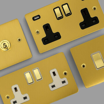 Flat Satin Brass Sockets and Switches