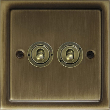 G&H FV382-AB Flat Plate Verdigris 2 Gang 1 Or 2 Way Toggle Light Switch, Brass
