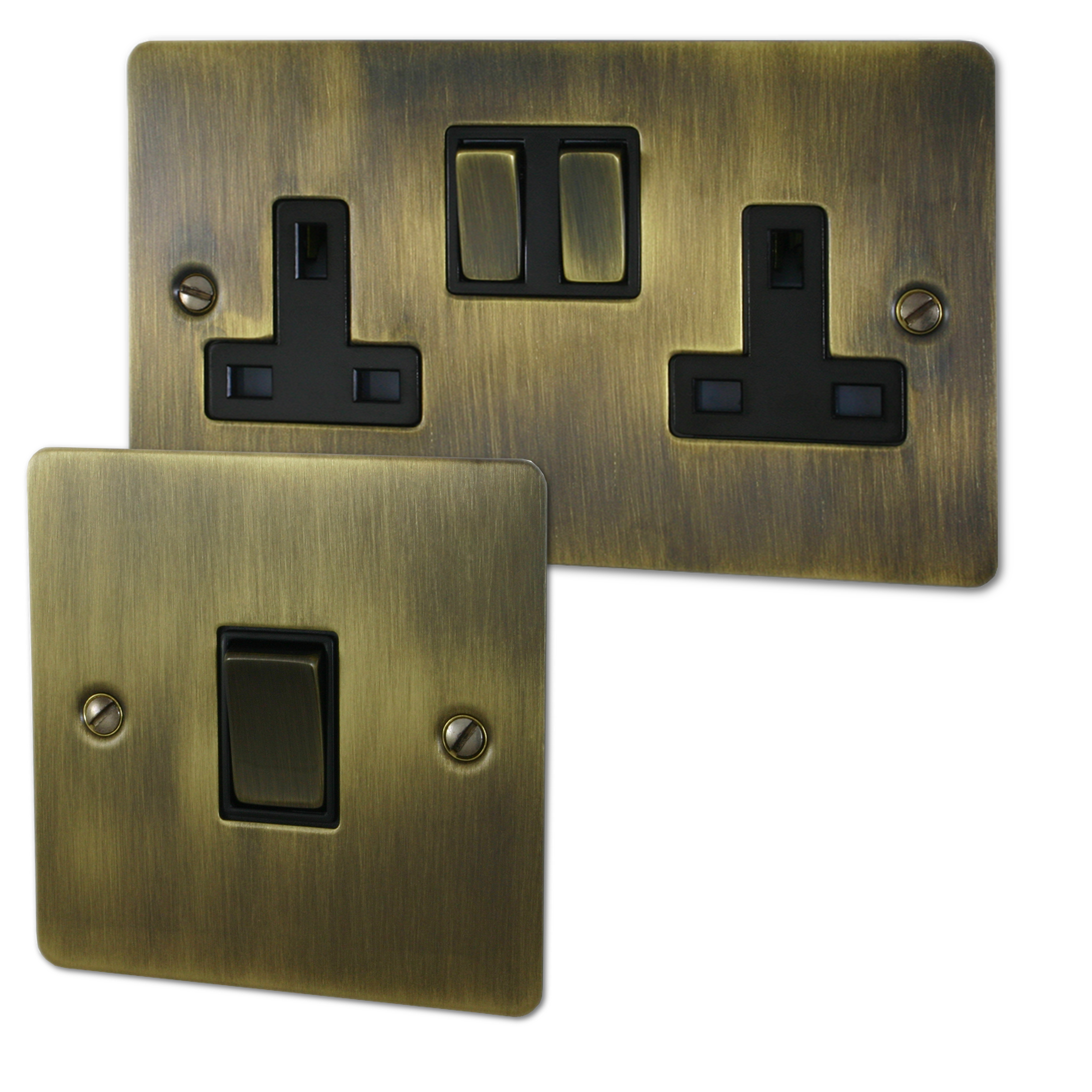 Flat Antique Brass Sockets and Switches from Socket Store