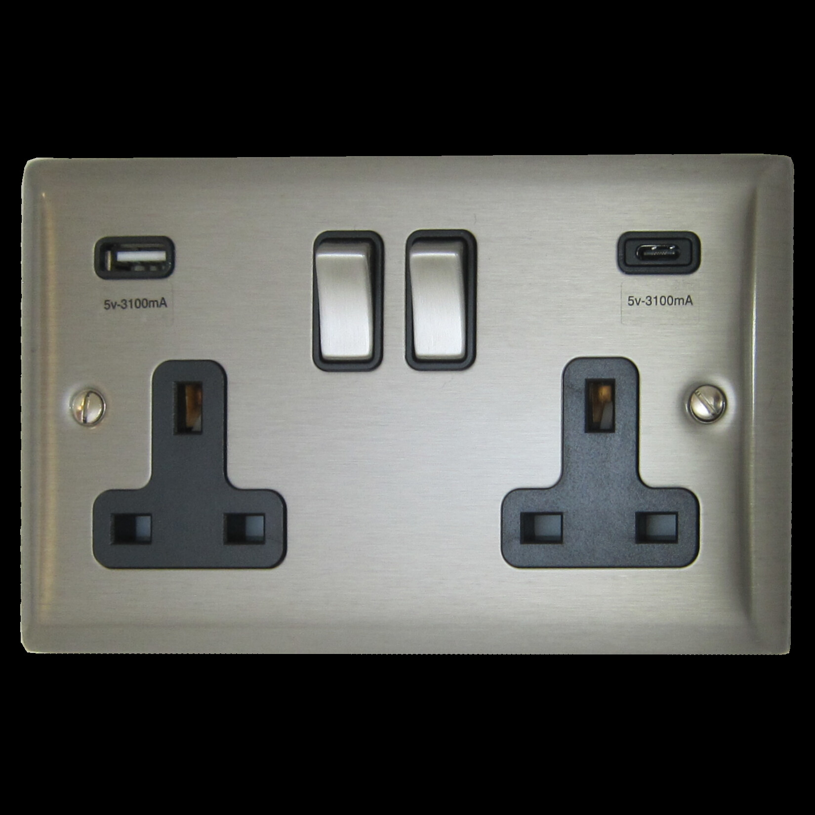 G+H Spectrum Brushed Steel Double Socket with USB (USBA and USBC