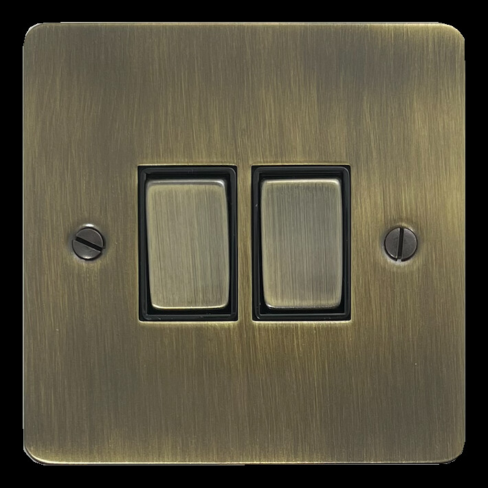 G+H Flat Antique Brass Switch (2 Gang)