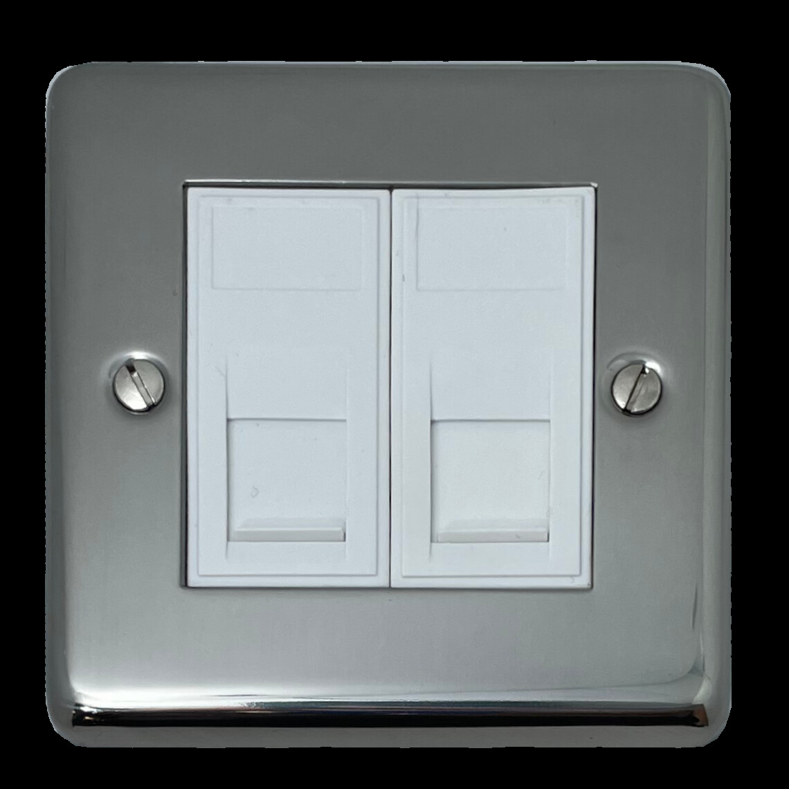 G+H Polished Steel RJ45 Socket (2 Gang/White Insert)