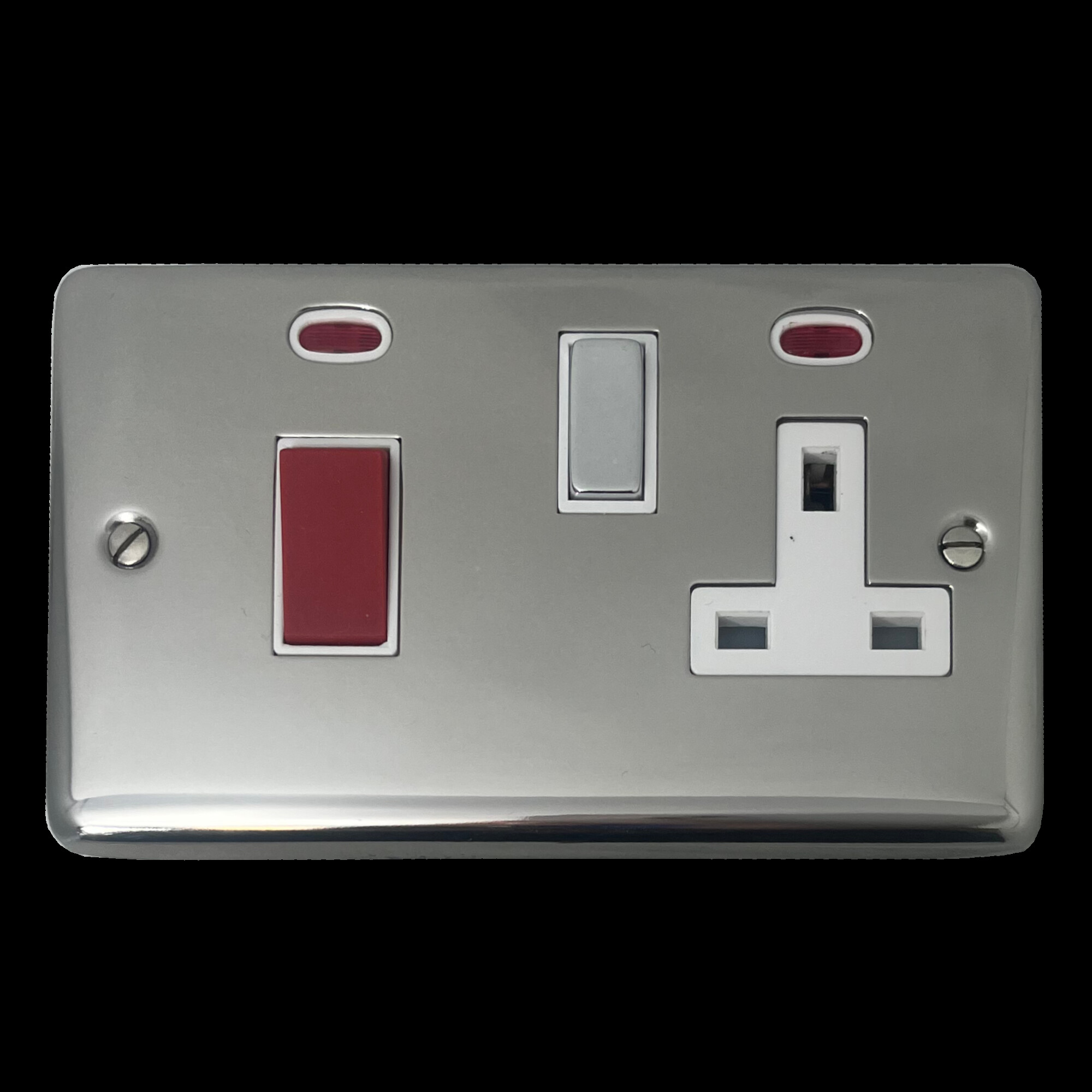 G+H Chrome Cooker Switch with Socket (White Insert/Chrome Switch)