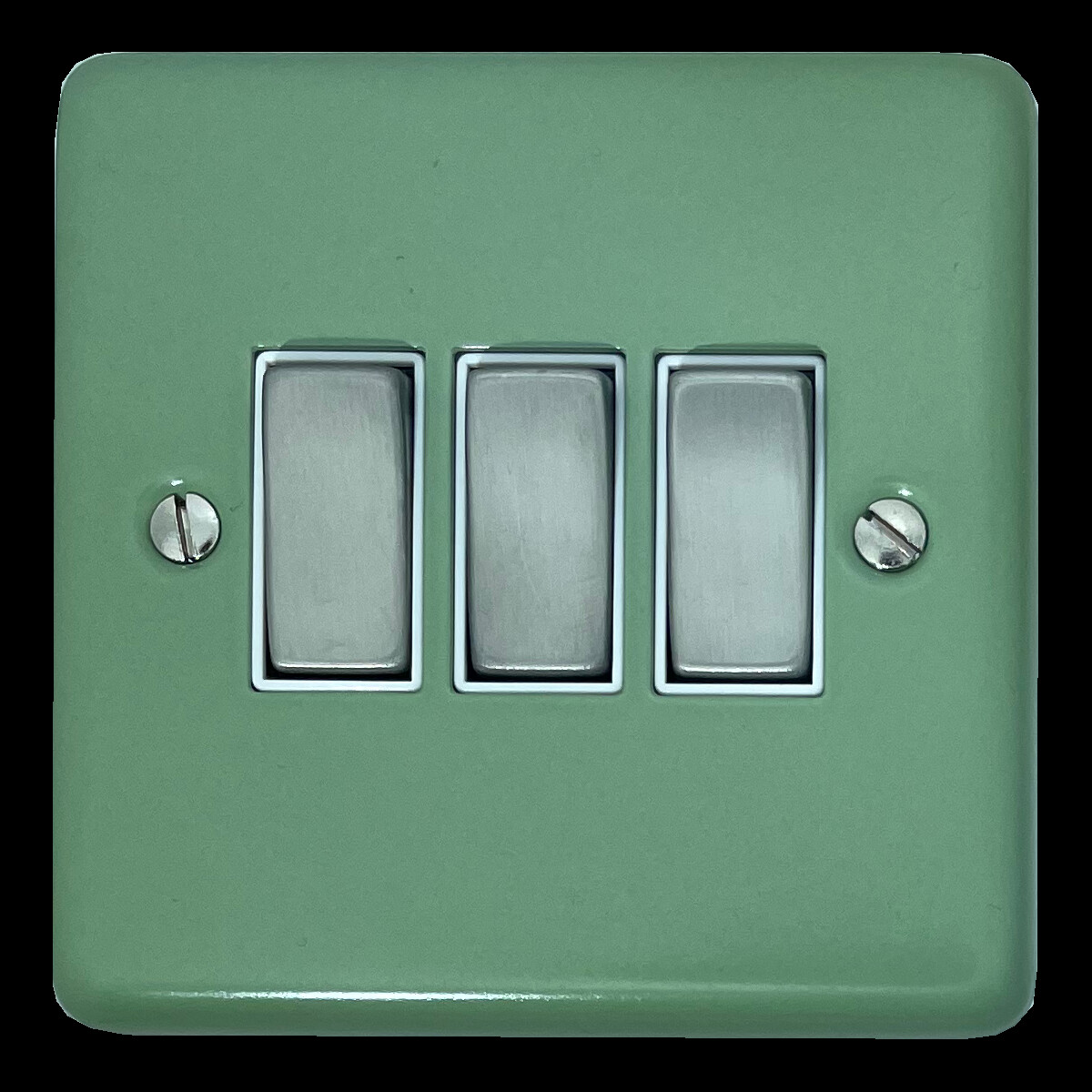 G+H Contour Sage Green Light Switch (3 Gang/White Insert/Steel Switches)