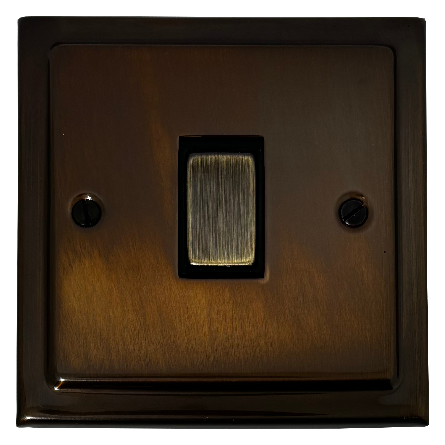 G H Victorian Medium Bronze Intermediate Light Switch 1 Gang Black Insert Polished Brass Switch