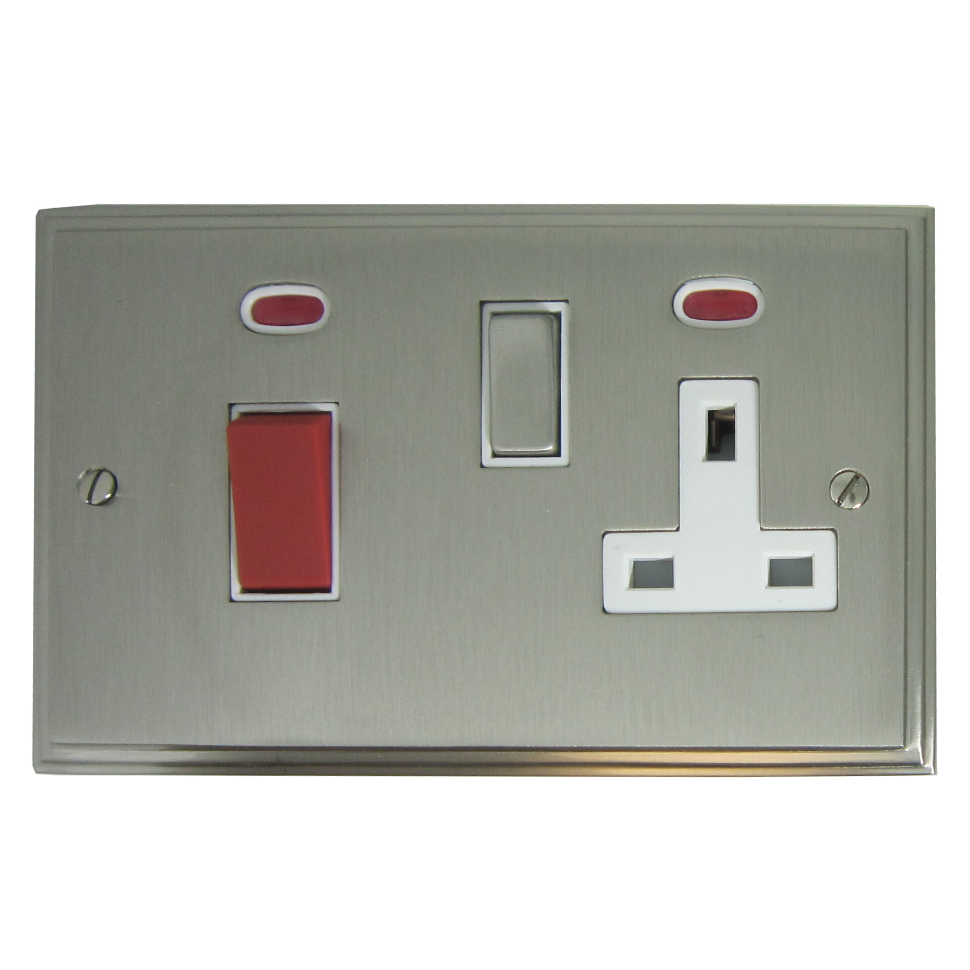 G+H Victorian Satin Nickel Red Cooker Switch with Socket (White Insert ...