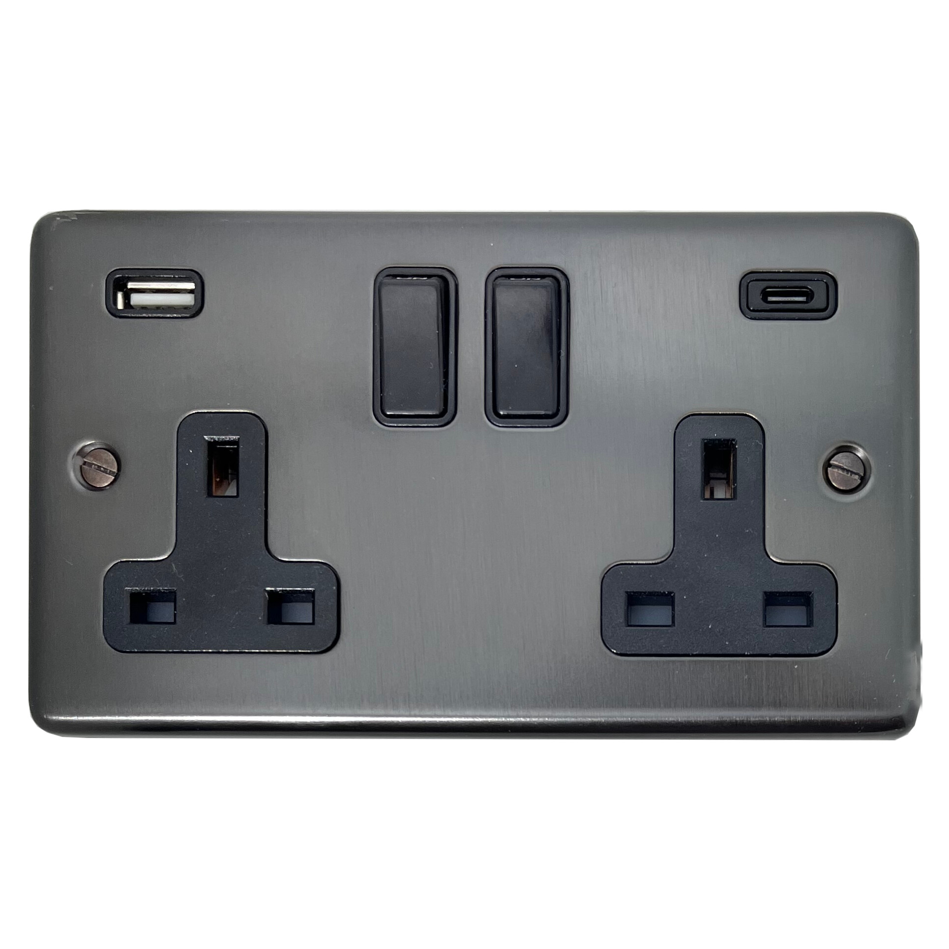 Socket Base 2 G+H Contour Black Bronze Double Socket (2 Gang/USB-A and USB-C)