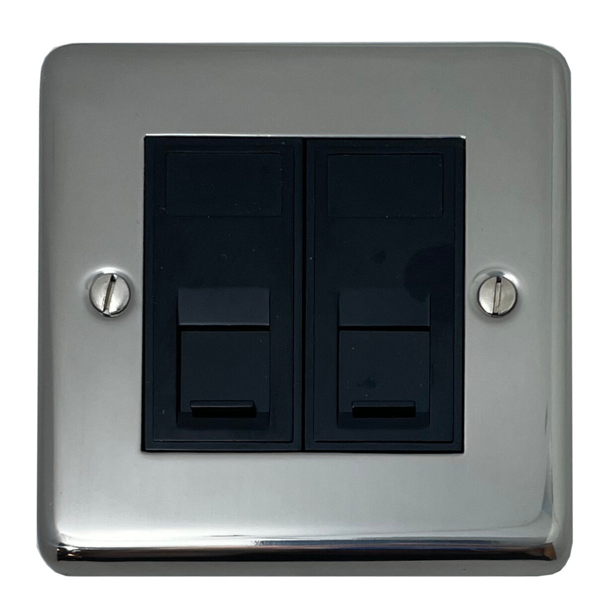 G+H Polished Steel RJ45 Socket (2 Gang/Black Insert)